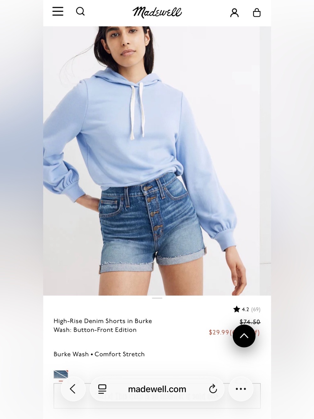 Madewell High Rise Denim Shorts Burke Wash Button Front Edition
